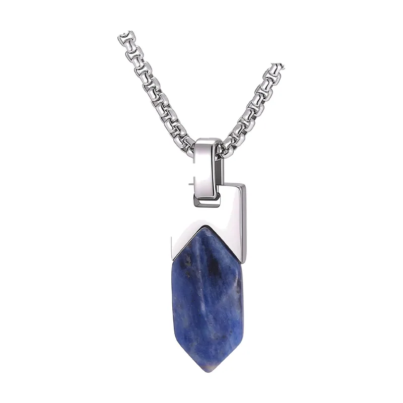 Collier avec Pendentif Géométrique Lapis Lazuli, Acier Inoxydable