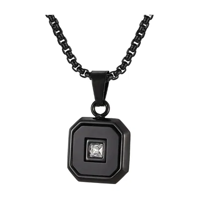 Quadratischer Geometrischer Anhänger mit Zirkonia, Edelstahl