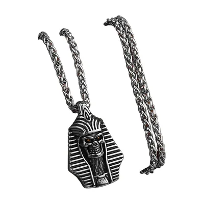 Pendente Teschio Faraone Egizio con Catena, Acciaio Inossidabile