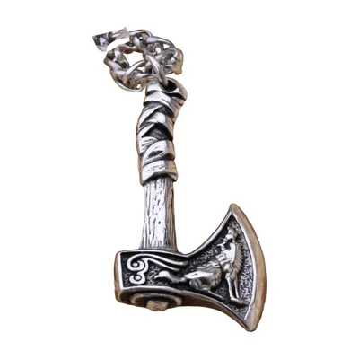 Colgante de Lobo y Hacha Vikinga con Cadena, Acero Inoxidable 316L