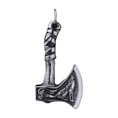 Colgante de Hacha Vikinga con Motivo de Lobo, Acero Inoxidable 316L
