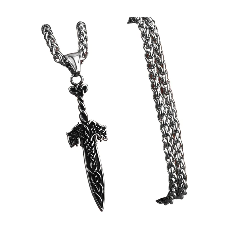 Collier Épée Viking avec Nœud Celtique, Acier Inoxydable