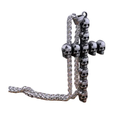 Skull Cross Pendant Necklace with Curb Chain, Stainless Steel