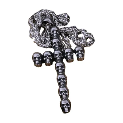 Skull Cross Pendant Necklace with Curb Chain, Stainless Steel