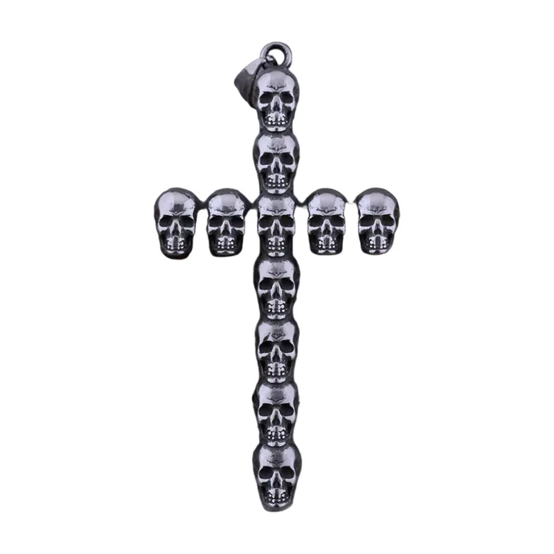 Collier Croix aux Crânes, Acier Inoxydable 316L