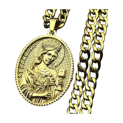 Medaglione di Santa Barbara con Catena Curb, Acciaio Inossidabile