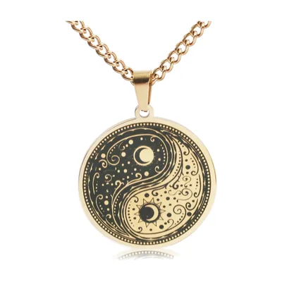 Yin Yang Tree of Life Pendant with Curb Chain, Stainless Steel