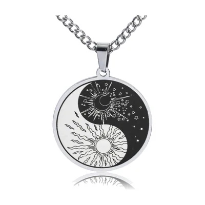 Yin Yang Sun and Moon Pendant with Curb Chain, Stainless Steel