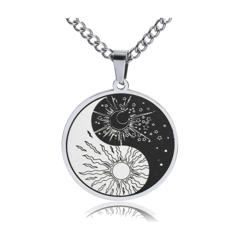 Pendente Yin Yang Sole e Luna con Catena, Acciaio Inossidabile