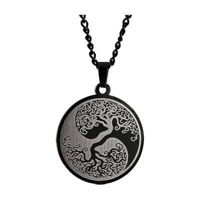 Tree of Life and Yin Yang Pendant with Chain, Stainless Steel