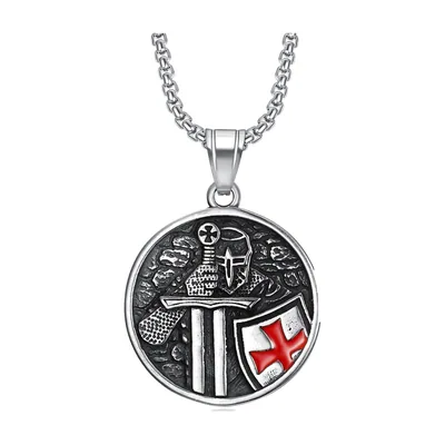 Pendente Cavaliere Templare con Spada e Scudo, Acciaio Inossidabile