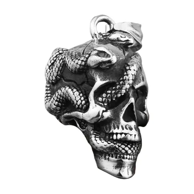 Collana con Pendente Teschio e Serpente, Acciaio Inossidabile 316L
