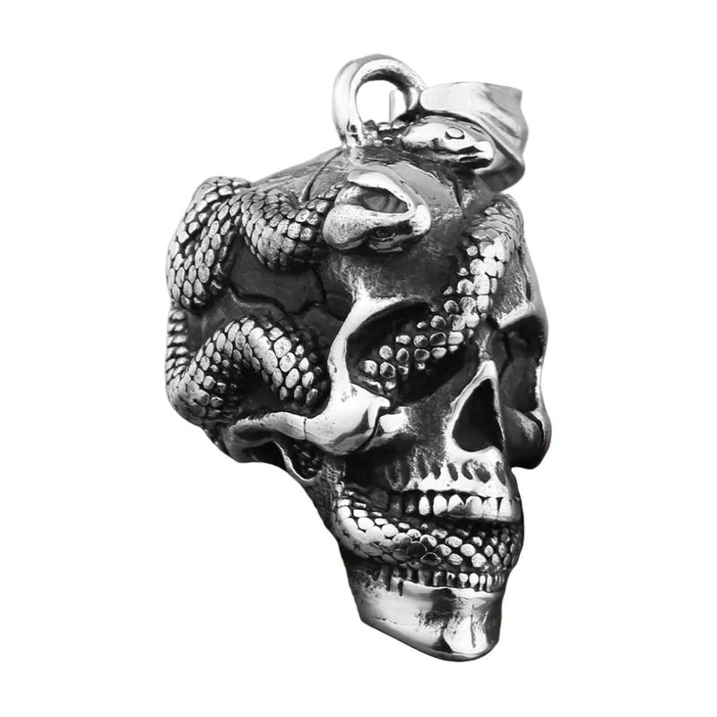 Collana con Pendente Teschio e Serpente, Acciaio Inossidabile 316L