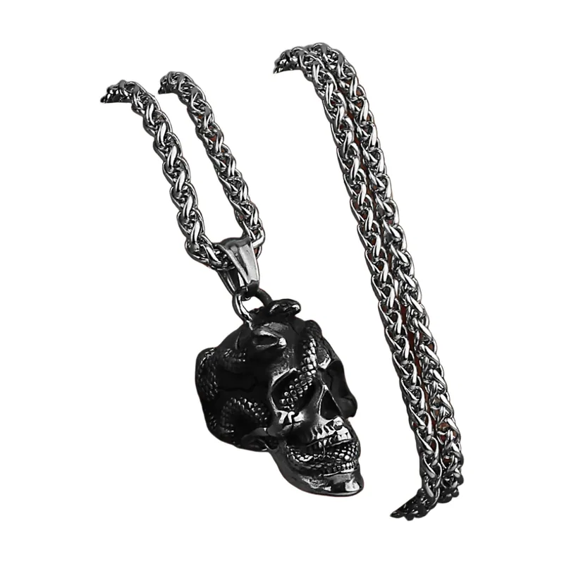 Colgante de Calavera con Cadena Curb, Acero Inoxidable