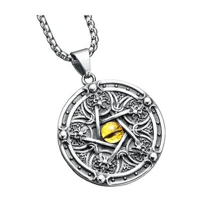 Collana con Ciondolo Pentagramma e Pietra Gialla, Acciaio Inox