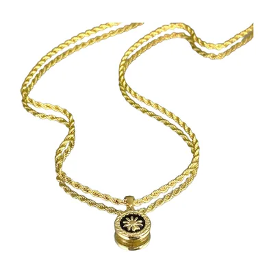 Collana Medaglione Fiore con Catena a Corda, Acciaio Inossidabile