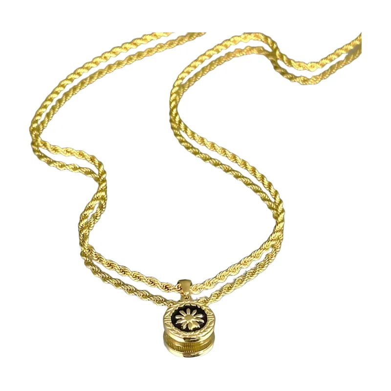 Collier Médaille Fleur avec Chaîne Torsadée, Acier Inoxydable