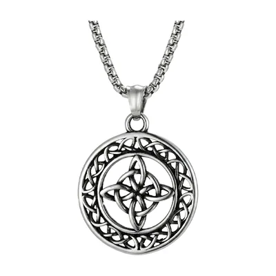Celtic Knot Pendant Necklace with Round Medallion, Stainless Steel