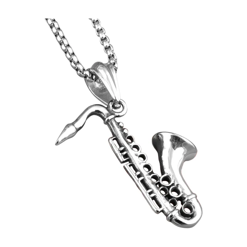 Colgante de Saxofón con Cadena, Acero Inoxidable 316L
