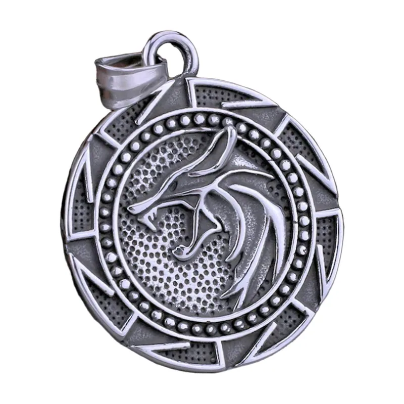Medaillon Collier Tête de Loup, Acier Inoxydable