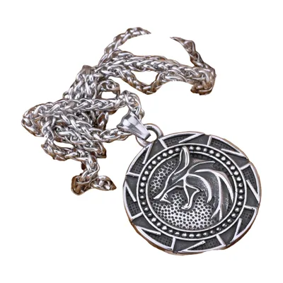 Wolf Medaillon Anhänger mit Wikinger-Mustern, Edelstahl