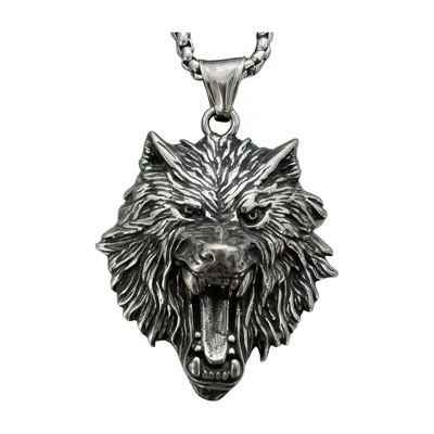 Wolfskopf-Anhänger mit Panzerkette, Edelstahl