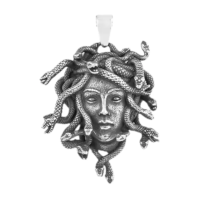 Collier Pendentif Méduse avec Détails de Serpents, Acier Inoxydable