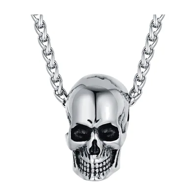 Skull Pendant Necklace with Curb Chain, Stainless Steel