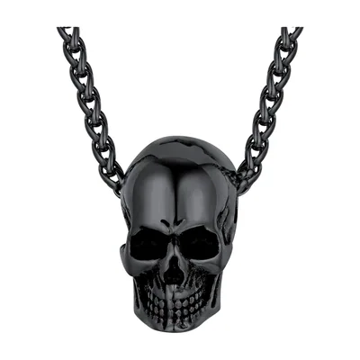 Skull Pendant Necklace with Curb Chain, Stainless Steel