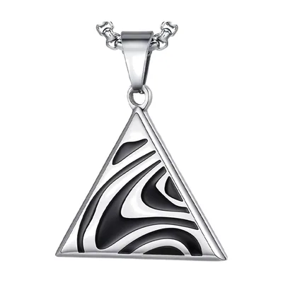 Collier Pendentif Triangle Géométrique avec Incrustation Noire, Acier Inoxydable