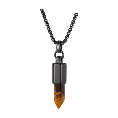 Geometrischer Tigerauge Anhänger mit Panzerkette, Edelstahl