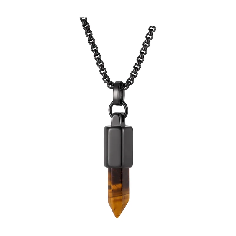Geometrischer Tigerauge Anhänger mit Panzerkette, Edelstahl