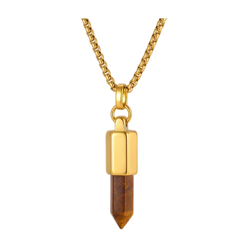 Collier Pendentif Géométrique à l'Œil de Tigre, Acier Inoxydable