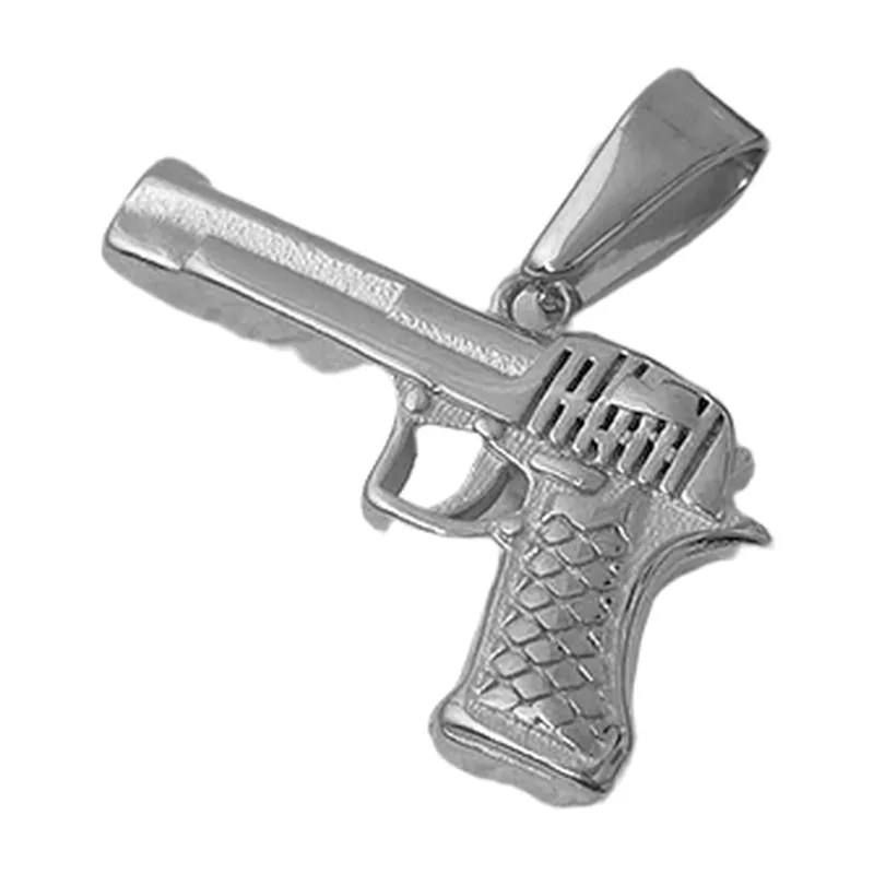 Collier Pendentif Pistolet avec Chaîne Curb, Acier Inoxydable