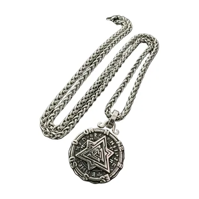 Vegvisir and Valknut Viking Pendant with Rope Chain, Stainless Steel