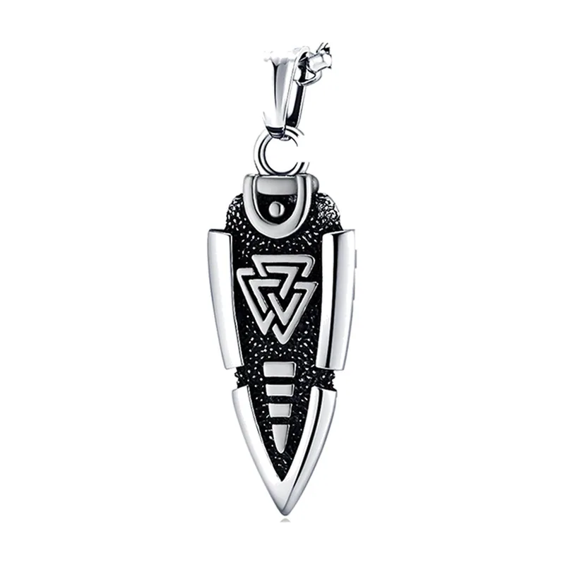 Collier Pendentif Pointe de Flèche au Symbole Valknut, Acier Inoxydable