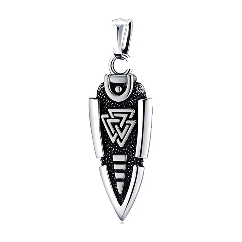 Colgante de Punta de Flecha con Símbolo Valknut, Acero Inoxidable