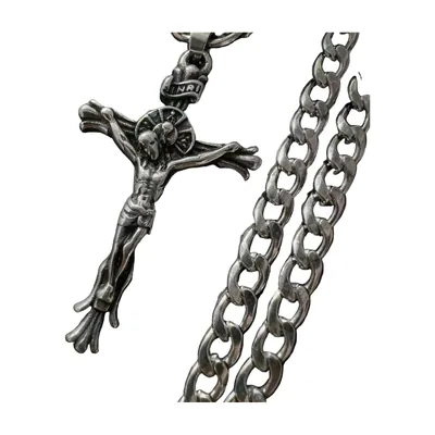 Crucifix Cross Pendant with Curb Chain, 316L Stainless Steel