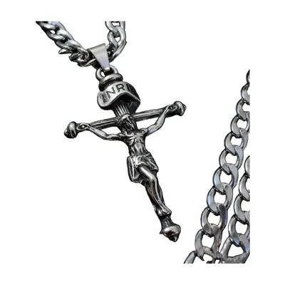 Collier Crucifixe avec Chaîne Gourmette, Acier Inoxydable
