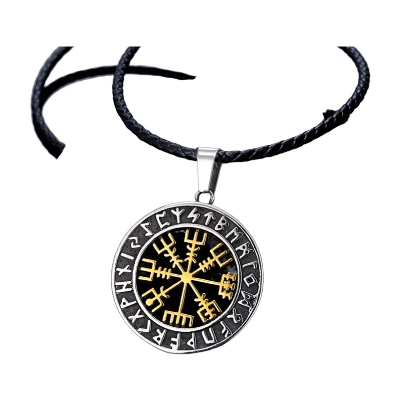 Vegvisir Nordischer Kompass Anhänger mit Runenkette, Edelstahl