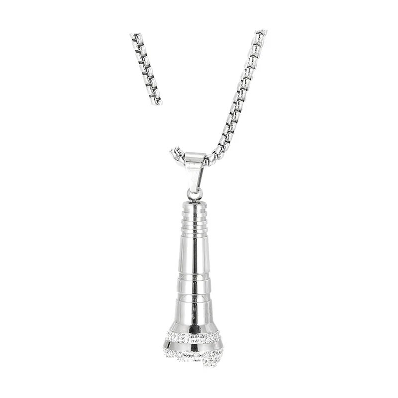 Collier Pendentif Microphone avec Zirconium, Acier Inoxydable
