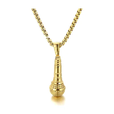 Collier Pendentif Microphone et Chaîne Gourmette, Acier Inoxydable