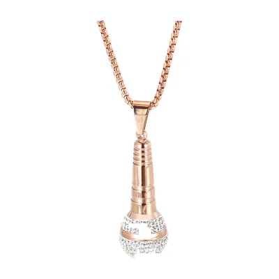 Collier Pendentif Microphone avec Zirconia, Acier Inoxydable