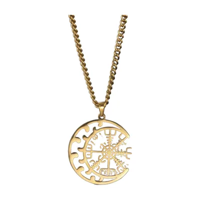 Vegvisir Viking Compass Pendant with Curb Chain, Stainless Steel