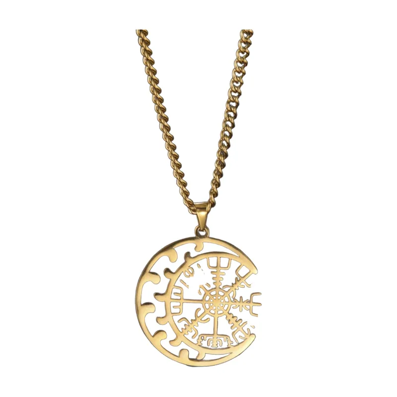 Vegvisir Wikinger Kompass Anhänger mit Panzerkette, Edelstahl