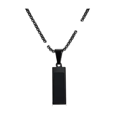 Colgante Rectangular con Incrustación Negra, Acero Inoxidable