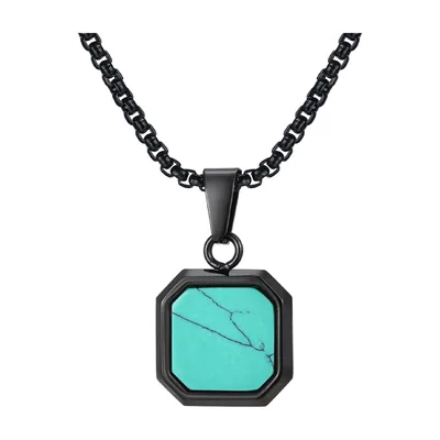 Collana con Pendente Quadrato in Pietra Turchese, Acciaio Inossidabile