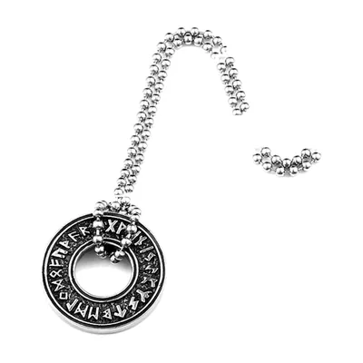 Viking Rune Medallion Pendant with Ball Chain, Stainless Steel