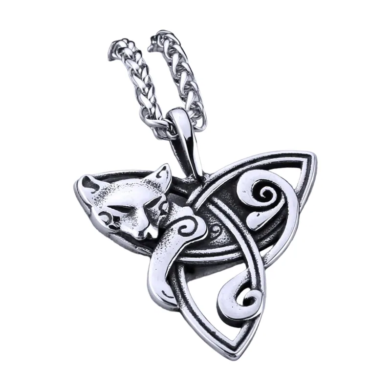Collier Wolf avec Nœud Celtique, Acier Inoxydable