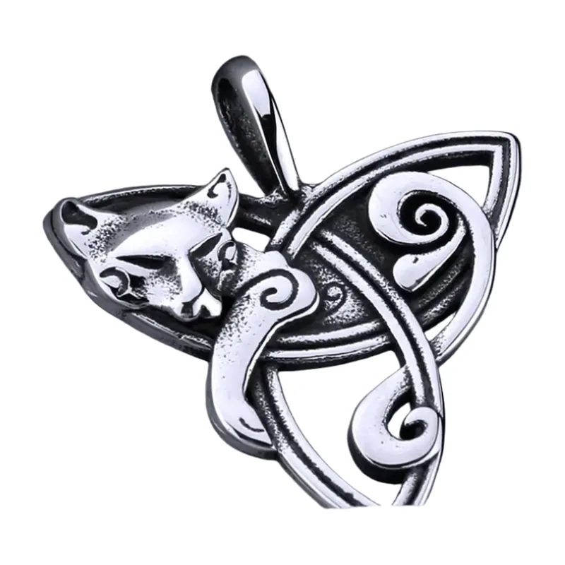 Wolf Head Pendant with Celtic Knot, 316L Stainless Steel